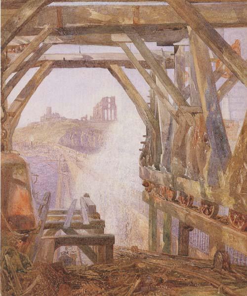 Travelling Cranes,Diving Bell etc.on the Unfinished Part of Tynemouth Pier  (mk46), Alfred William Hunt,RWS